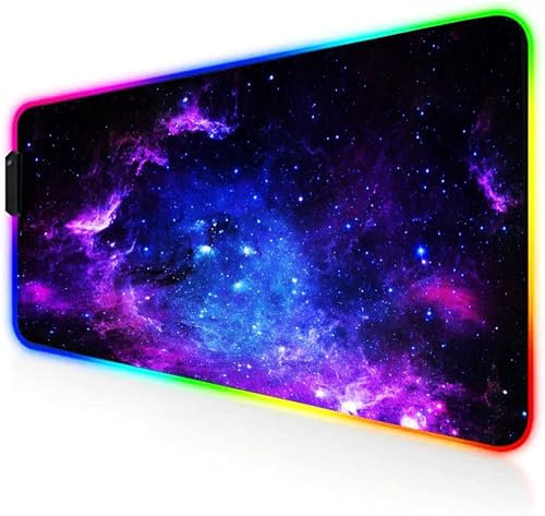 UCMDA RGB Tapis de Souris Gaming - Grand Tapis de Souris XXL 800x300mm, 14 Modes LED Lumineuse Tapis de Souris, Mouse Pad Rétroéclairage, Surface Antidérapante pour Gamer, Ciel étoilé