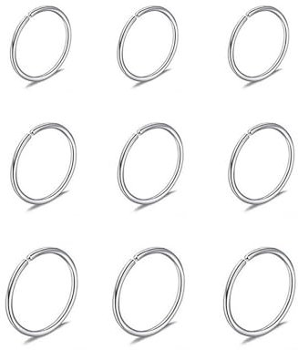 KGDUYC 9 Stück Edelstahl Nasenring, nahtlose runde Ohrringe, Nasenpiercing Ring, hakenlose Ohrringe Schmuck 3 Größen(Silber)