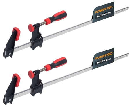 POWERTEC 24 inch Steel Bar Clamps w/ 600 lbs Loads Limit & 2-1/2 Throat, Quick Adjust & Release F Clamp with Micro-Adjustment Handle for Woodworking, Metalworking and DIY Projects, 2PK (71919)