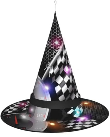 Chapeau de sorcière à carreaux - Accessoires de costume d'Halloween pour fête, bal masqué et robe de cosplay pour femme - Casquette lumineuse LED