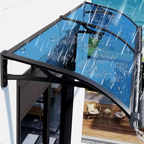 PHUSTJKL Pensilina Tettoia per Porta, 60x80cm Tettoia per Finestra, Pensilina da Esterno in Policarbonato, Pensilina Per Copertura, Protezione UV Dalla Pioggia e Dalla Neve, Blu