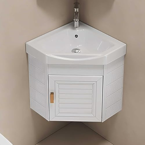 Pounjsd lavabo Salle de Bain avec Meuble, Lave Main Céramique Blanche, Meuble de Rangement avec lavabo, 38×38cm Vasque à Poser, Meuble Lave Main d'angle, pour Salle De Bain Vestiaire WC