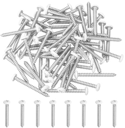 sourcing map 60 tornillos autorroscantes M3,5 x 32 mm de cabeza plana blanca, tornillos autoperforantes de acero al carbono galvanizado para tornillo de chapa de metal, color plateado