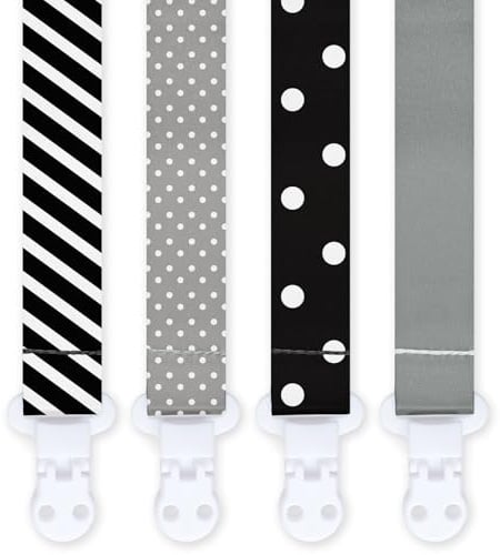 4PCS Schnullerband & Clip Set -Unisex Design für Mädchen und Jungen - Retro Wellenpunkt Streifen Design （B)