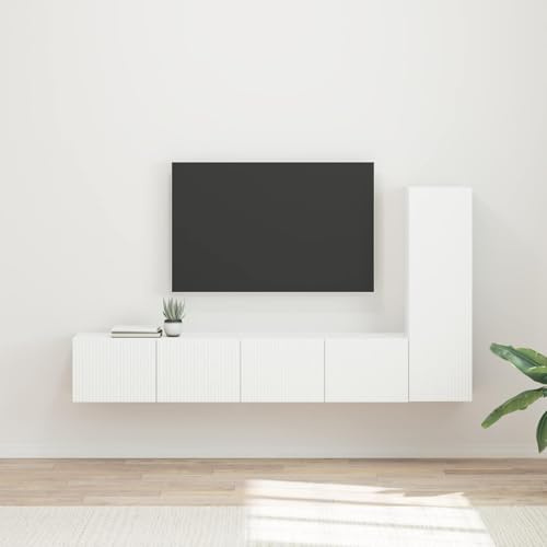 GeenYuu Ensemble Meuble TV Mural Blanc Bois d'ingénierie 3 pièces avec Rangement tiroir Porte Niche pour Salon séjour Multimedia Audio vidéo Design Moderne Suspendu