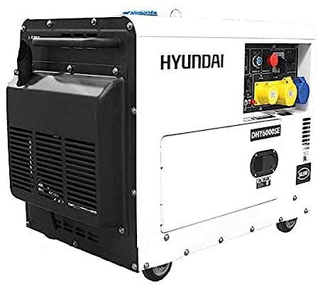 HYUNDAI HY-DHY6000SE, Generador Diesel Pro Monofásico Insonorizado, 5.2 W, 230 V, blanco/negro