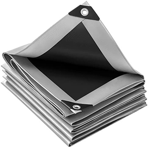 WOLTU Bâche de Protection en PE Imperméable et Résistante, Housse de Protection Étanche pour Bois, avec Œillets Muiti-Usage 280g/m², Gris+Noir, 4x6m