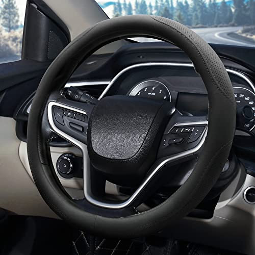Pahajim Auto Lenkradbezug Leder Lenkradhülle Universal Anti Rutsch Steering Wheel Cover Gemütliche Atmungsaktive Lenkradschoner 38cm für Frauen und Männer (Schwarz)