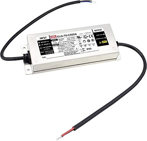 MEAN WELL ELG-75-C500B-3Y LED-Treiber, Konstantstrom, 75 W, 500 mA, 75-150 V/DC, 3-in-1-Dimmerfunktion, dimmbar,