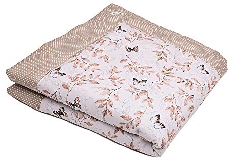 Swaddyl Krabbeldecke für Baby - Kuscheldecke, Spieldecke, Laufgittereinlage 100x100 groß gepolstert Beige (Schmetterlinge)