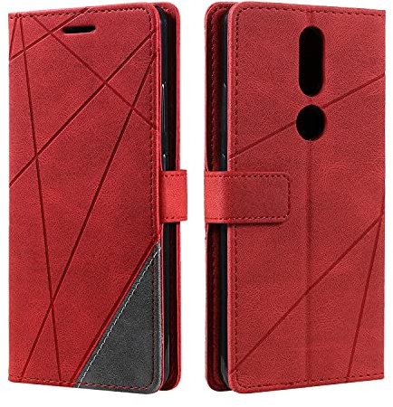 SONWO Hülle für Nokia 2.4, Premium Leder PU Handyhülle Flip Case Wallet Silikon Bumper Schutzhülle Klapphülle für Nokia 2.4, Rot