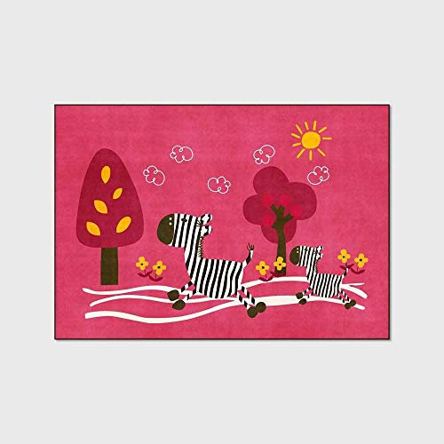 SRTJURFG Kinderteppich große Baby-Spieldecke modernen Design Baby Krabbeldecke Cartoon Zebra Kleiner Baum Rose rot 80 x 120 cm