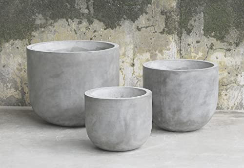 Teramico Pflanzgefäß Blumentopf Übertopf Rund für den Außenbereich aus Leicht-Beton - Sehr hochwertig - Handarbeit (30cm x 26cm, Beton Grau)