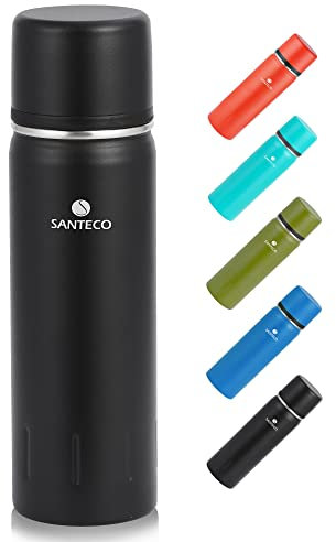 SANTECO Thermoskanne Thermosflasche Edelstahl 1l, 500ml, Auslaufsicher Isolierflasche mit Trinkbecher für unterwegs, Thermoskanne Kaffee & Tee für Kinder, Sport, BPA-Frei, 24H Kalt & 12H Heiß