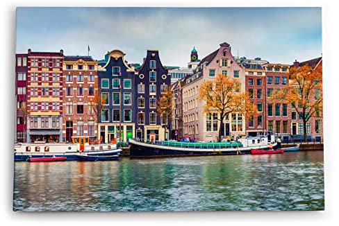 Paul Sinus Wandbild 120x80cm Amsterdam Holland Kanal Boote traditionelle Häuser