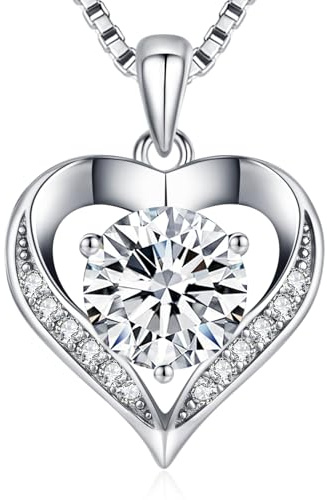 DALOJOE Moissanit-Halskette für Frauen, 1–3 Karat Moissanit-Herz-Halskette mit Gravur I Love You, Geburtstagsgeschenk für Ehefrau, Jahrestagsgeschenk für Frauen, Schmuckgeschenk für Freundin, Mutter