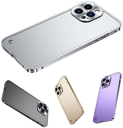 Metal Frame Matte Clear Phone Case for iPhone 15 14 13 Pro Max Plus,Aluminium Alloy Bumper Cover,Anti-Drop Shockproof Full Body Protective Mobile Shell (Silver, 15 pro max)
