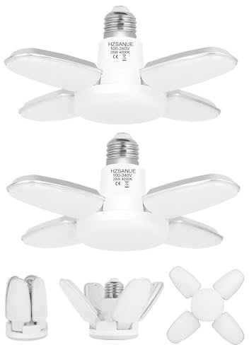 HZSANUE LED Lampadine Garage 28W, E27 Vite Edison Lampadine, 4000K Bianco Naturale, 3100LM, 300W Lampadina Incandescenza Equivalenti, Non Dimmerabile, Confezione da 2