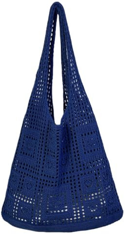 Bolso de mano de mujer en forma de totebag de ganchillo bolsa de playa de ganchillo con bolsa de malla ecológica para mujer con cierre de bolsa boheme bolsa de paja, Z699-azul marino