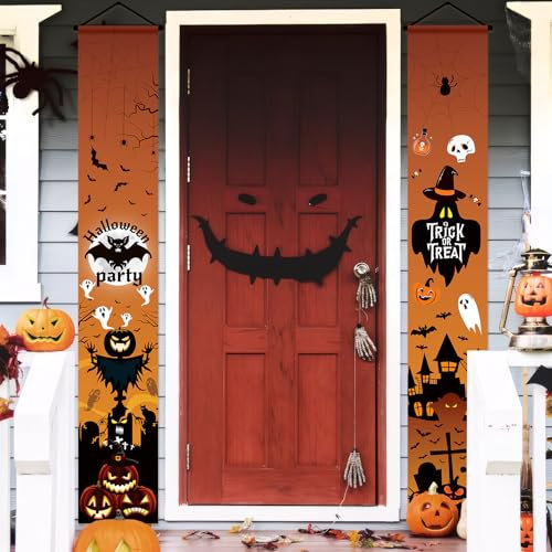 Koliphy Bannière d'Halloween pour Porte - Toile d'Araignée, Fantôme, Happy Halloween - Décoration pour Fond de Fête, Porche, Maison, Jardin, Intérieur