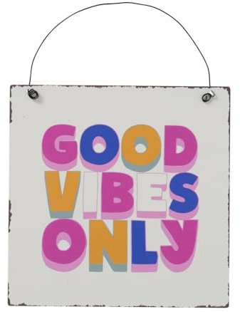Boltze Home Deko Schild Blechschild mit Spruch Good Vibes Only 17x17cm Deko für Jugendzimmer Büro Metallschild mit Henkel zum Aufhängen Deko Geschenk für Wohnzimmer Esszimmer Sommergarten