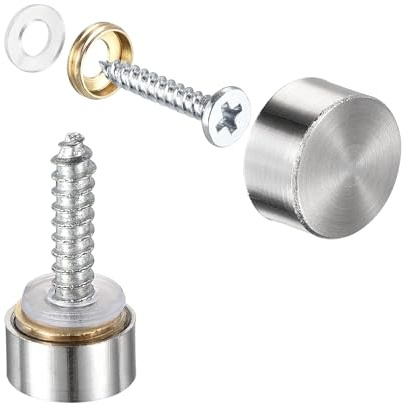 TOP-VIGOR 10mm Screw Cover Caps, 12Pcs Brushed Mirror Screw Caps, Silver | Brass Decorative Mirror Nails with Caps, Screw Caps Covers Fasteners for Glass Mirrors Bathroom Advertising Sign