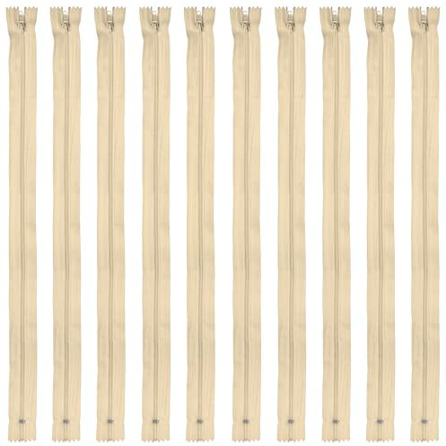 Faden & Nadel Reißverschluss Set: 10 Nylon Reißverschlüsse, nicht teilbar, 40 cm lang, beige