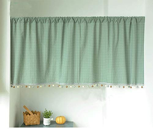 Eleganter dunkelgrün karierter Volantvorhang für Küche, 100 x 200 cm, Landhausstil, Gingham-Design, Schlaufenschal, Bistrogardine, perfekt für Heimdekoration