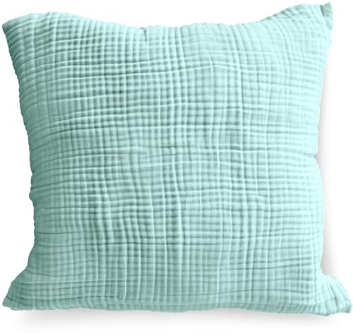 PinkZebra Bio-Musselin Kissenbezug 40 x 40 cm für Kinder & Erwachsene, ÖkoTex Zertifiziert, weicher Kopfkissenbezug GOTS-Zertifizierung, Kissenhülle, Mint