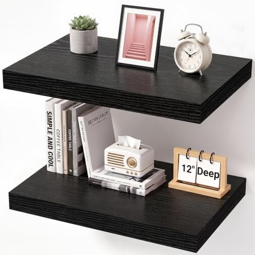 Feihorrm Extra Tiefes 29,5cm Wandregal Holz, 40cm Wandboard Schwarz 2er Set | Schweberegal aus MDF Holz, Regal Wand für mehr Stauraum, Regalbrett für Küche, Wohnzimmer, Schlafzimmer, Badezimmer & Büro