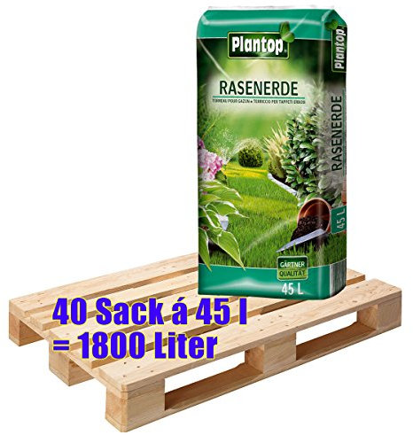 Rasenerde Plantop 40 Sack je 45 Liter = 1800 Liter Qualitäts-Rasensubstrat aus Bayern