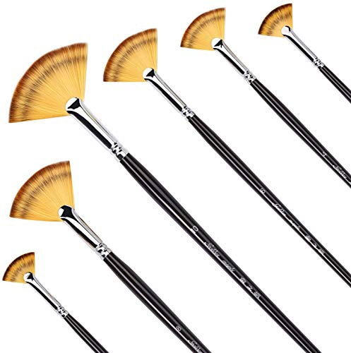 Fan Brushes - Artist Soft Anti-Shedding Nylon Hair Paint Brush Set for Acrylic Watercolor Oil Painting (6 Pcs,Golden Maple Series)