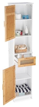 Relaxdays 10021846 Badschrank, Weiß/Braun, 180 x 39 x 30 cm