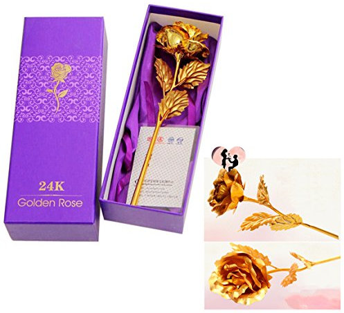 Xrten 24K Placcato Oro Rosa Confezione Regalo Migliore per San Valentino Gambo Lungo Oro Rosa Fiore