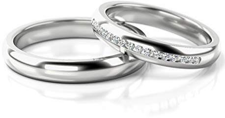 JC Trauringe Gold 333 Paarpreis Weißgold I Traumhafte Eheringe 3,5 mm breit I Einzigartige Partnerringe mit Gravur in edler Schatulle I 2 Hochzeitsringe Herrenring & Damenring mit Steinen I PL277
