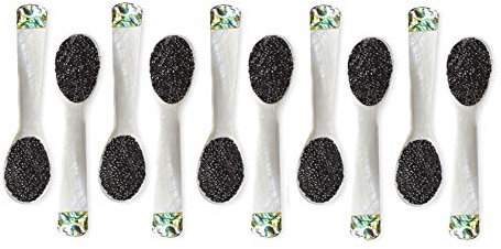 DUEBEL - Lot de 10 Cuillères en Nacre en Blanc à Décor D'ormeau Vert pour œufs, Caviar, Crème Glacée, Café 9cm x 2.4cm