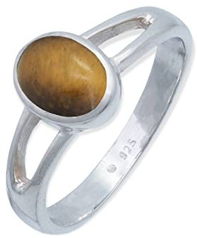 Ring 925 Silber Tigerauge brauner Stein Edelstein echt Silber Damen Sterling Silber Geschenk (MRG-180-18-(50))