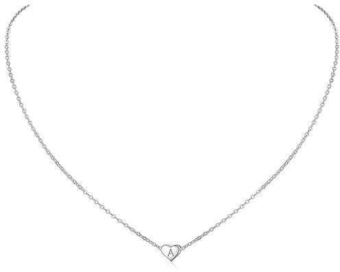 ChicSilver 925 Silber Damen Kette mit Buchstabe Anhänger A Mädchen Herz Halskette mit Geschenkebox für Valentinstag Geburtsstag