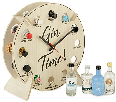 Thornton & France Gin Advent Clock 2023 | 12 Day Countdown For Christmas Birthday or Celebrations | Working Wooden Clock with 12 x 5cl Gin Bottles