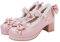 LUXMAX Womens Bow Cute Cosplay Platform Mary Janes Mid Block Heel Court Shoe Size 10UK,Pink
