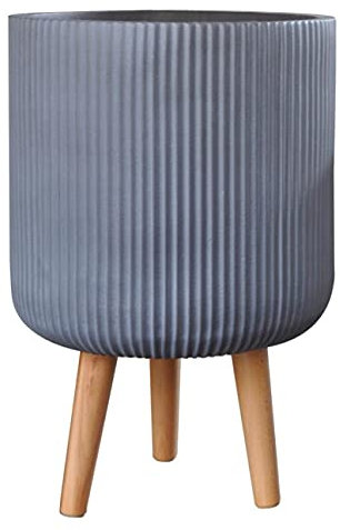 IDEALIST 26cm Large Indoor Plant Pot for Trees | Fluted Grey Reinforced Stone Planter with Legs| Flower Pot Cover D26 H46 cm, 15 litres