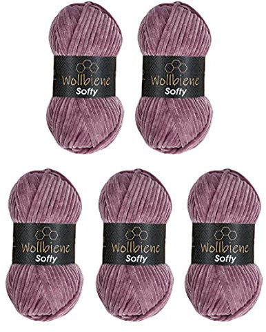 Wollbiene Softy 5 x 100 Gramm chenille wolle zum häkeln Strickwolle, Babywolle, 500 Gramm Chenille Wolle Super Bulky crochet yarn (altrosa 86)