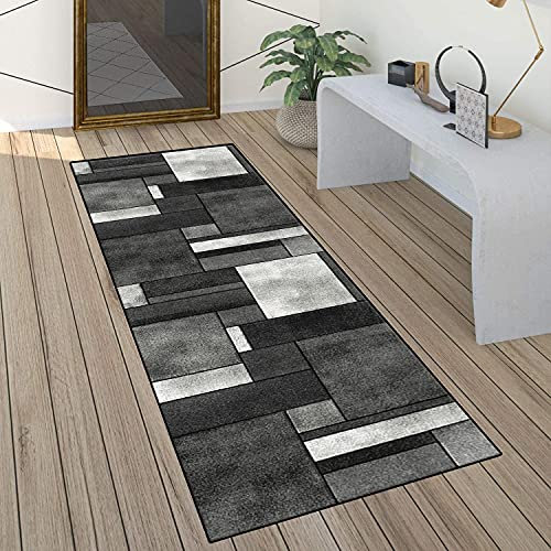 QQrunner Teppichläufer rutschfest Läufer Flur 90x500cm Küchenteppich Patchwork Grau Waschbar Meterware Schlafzimmer Korridor Teppich Lang, Länge Anpassbare, 60/70/ 80/90/ 100/110/ 120cm Breit