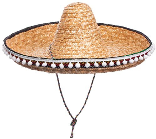 Brandsseller Sombrero Mexikohut ca. 55 cm Strohhut Partyhut Sonnenhut Strandhut mit Quasten