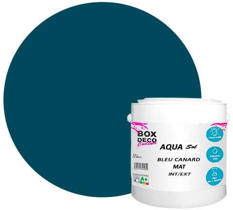 Peinture Sol extérieur/intérieur acrylique haute résistance aspect mat Aqua Sol - 2.5Kg, Bleu Canard
