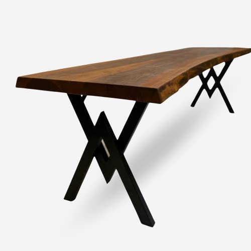 designs4yourhome Esstisch 260x70cm, echte Baumkante, massiver Holztisch aus Nussbaum, Schwarze Metallbeine, Baumkantentisch, Esstisch München