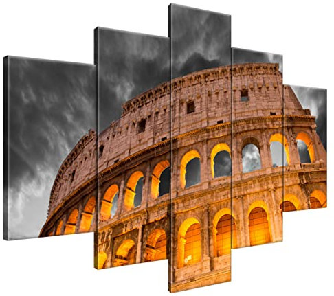 Estika Leinwand bilder - Kolosseum, Schwarz weiß himmel - 150x105 cm, 5 teilige kunstdruck - Wandbilder wohnzimmer, schlafzimmer, Moderne wanddeko, Bild auf leinwand - Rom bilder - 1409A_5H