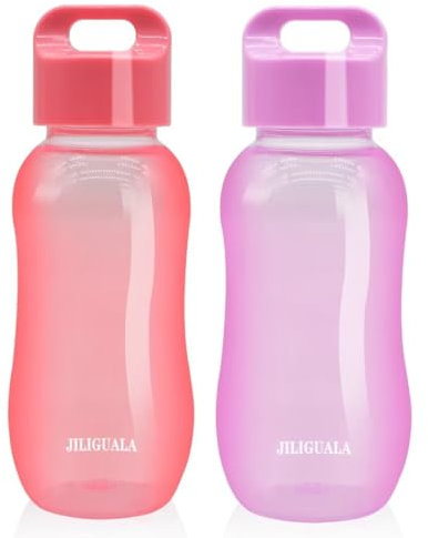 JILIGUALA - Juego de 2 tazas de café de plástico para leche, café, té, zumo, 350 ml, rosa y morado