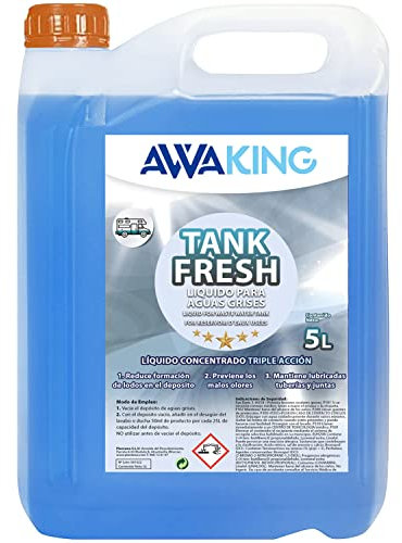 AWAKING Liquido WC Quimico Tank Fresh 5L | Líquido wc quimico caravana para aguas grises | Neutraliza olores y previene obstrucciones | Fácil dosificación y larga duración