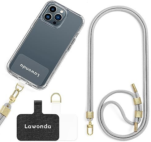 Lawonda Universal Handykette geeignet für alle Smartphones, Kette zum Umhängen um Hals & Handgelenk, Handyband mit jeder Hülle kombinierbar mit 2er Ersatz Einlage (hell grau)